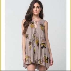 Free People Lovely Day Taupe Floral Sleeveless Tunic Top Womens Size XS